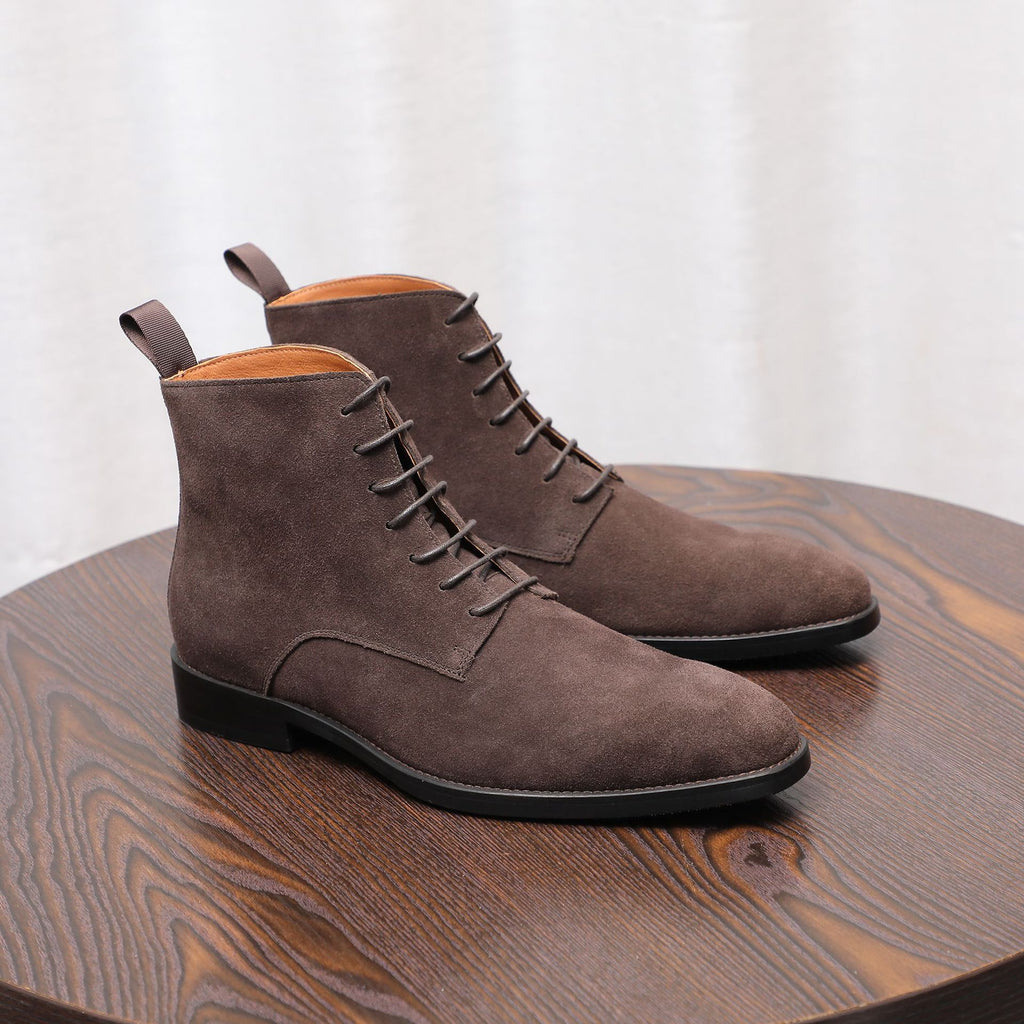 Men's Suede Chisel Plain Toe Lace-Up Ankle Dress Boots