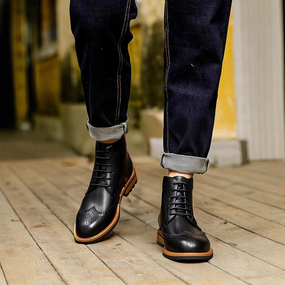 Men's Leather Wingtip Brogue Back-Zip Ankle Dress Boots