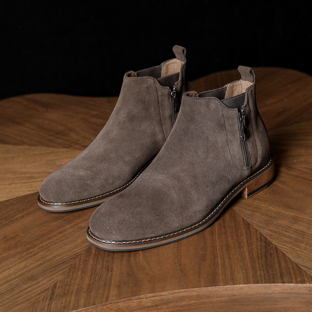 Men's Suede Plain Toe Side-Zip Chelsea Ankle Boots