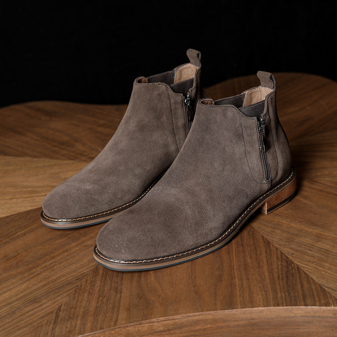Men's Suede Plain Toe Side-Zip Chelsea Ankle Boots