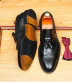 Men's Burnished Brogue Tassel Round Toe Leather Loafers