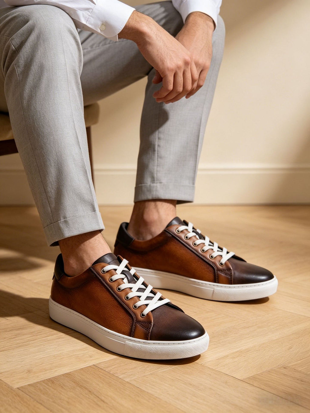 Men's Premium Two-Tone Patina Leather Sneakers