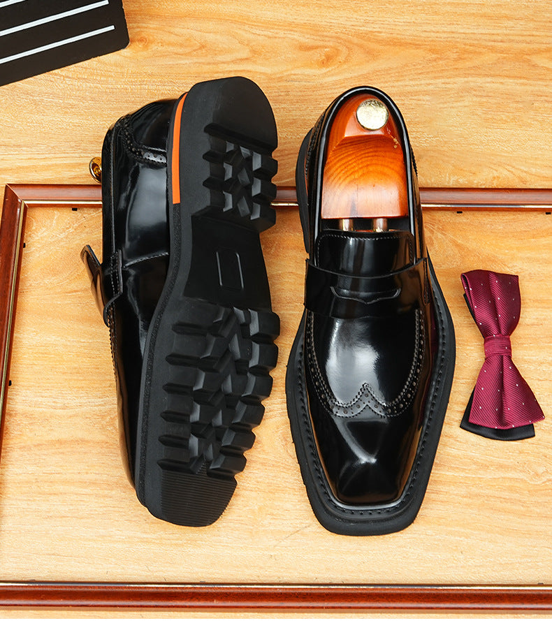 Men's Platform Brogue Leather Slip-On Dress Loafers