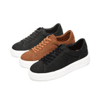 Leather sneakers set in black and brown with lace-up design and white sole