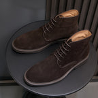 Men's Suede Plain Toe Stitched Welt Derby Ankle Boots