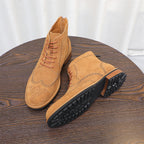 Wingtip Brogue Suede Back-Zip Lace-Up Boots for Men