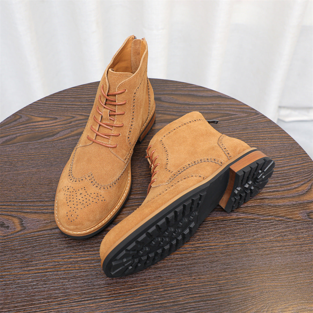 Wingtip Brogue Suede Back-Zip Lace-Up Boots for Men