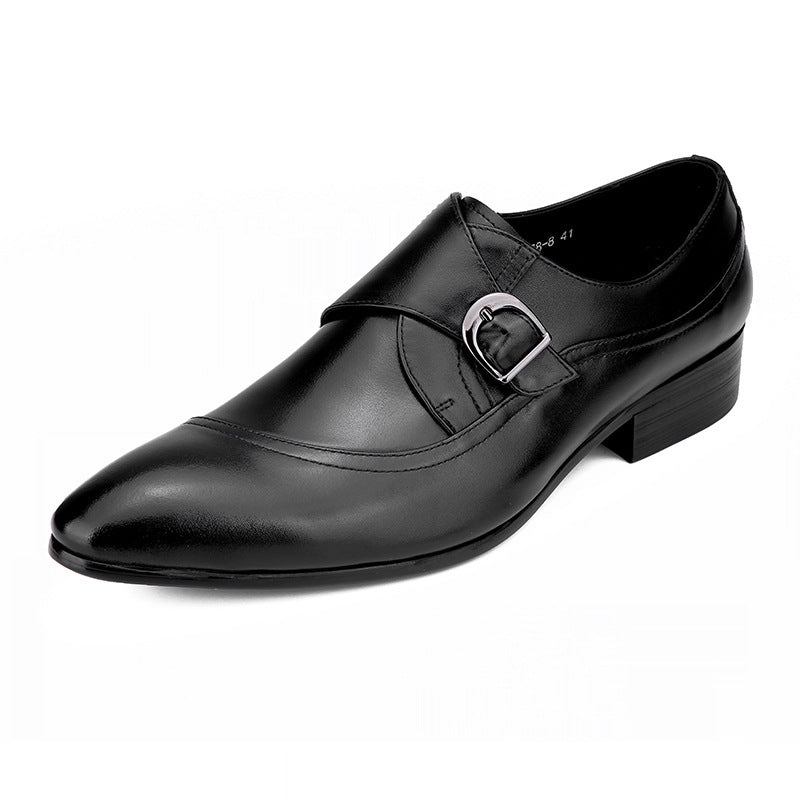 Men's black hand-painted monk strap shoes in premium artisan real leather for business.