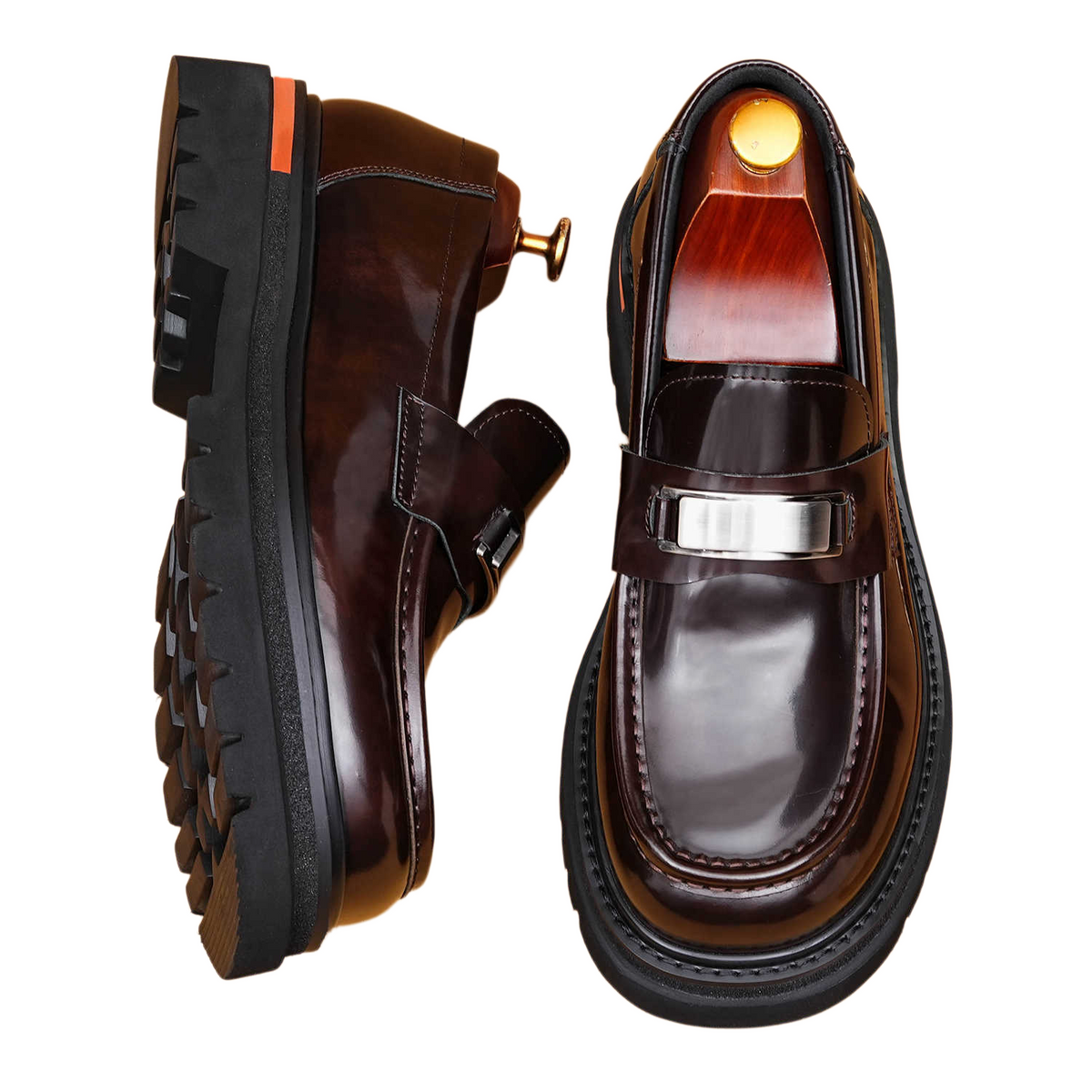 Men's Round Toe Chunky Sole Slip-On Leather Loafers