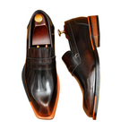 Men's Glossy Faceted Square Toe Leather Loafers