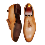 Men's Burnished Pointed Toe Tassel Leather Loafers