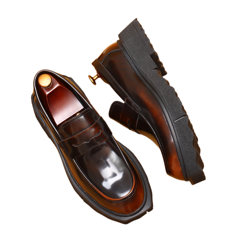 Men's Polished Pointed Toe Chunky Sole Leather Loafers