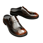 Men's Burnished Carved Round Toe Mule Loafers