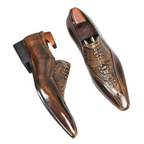 Men's Green Croc Embossed Pointed Toe Loafers
