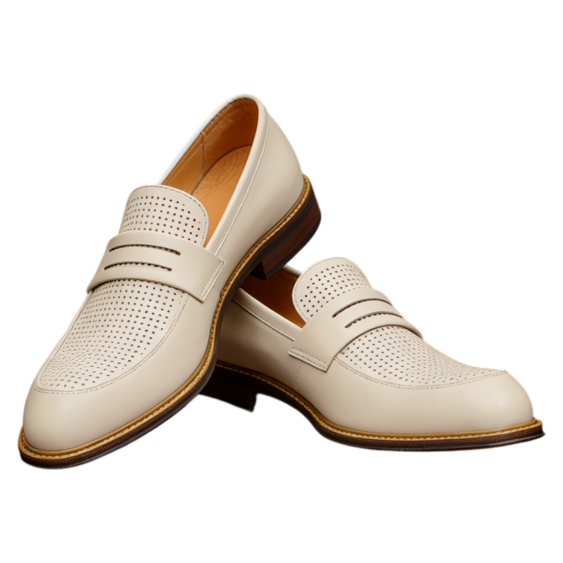 Men's Dot-Pattern Pointed Toe Leather Dress Loafers