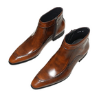 Men's Carved Pointed Toe Leather Side-Zip Dress Boots