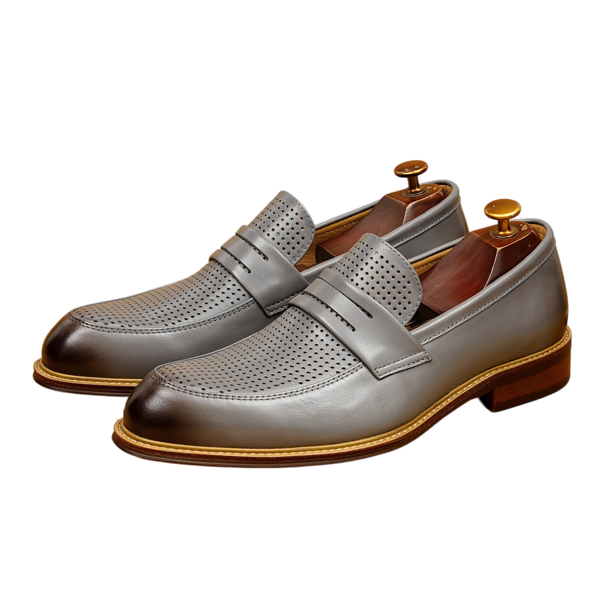 Men's Dot-Pattern Pointed Toe Leather Dress Loafers