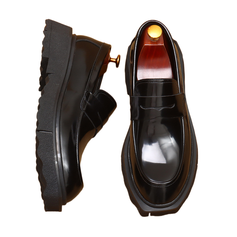 Men's Polished Pointed Toe Chunky Sole Leather Loafers