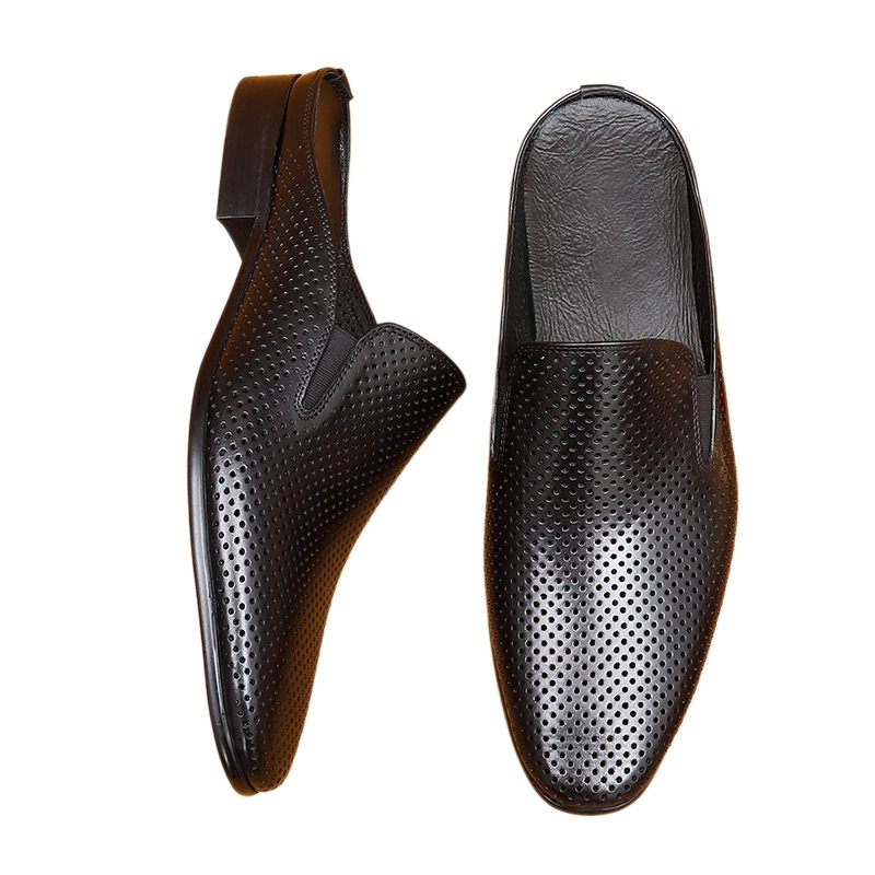 Men's Cutout Leather Closed-Toe Mule Loafers
