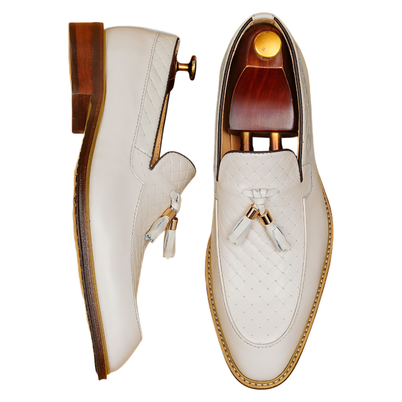 Men's Woven-Pattern Leather Tassel Wedding Dress Loafers