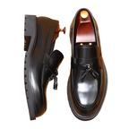 Men's Glossy Round Toe Chunky Sole Tassel Loafers