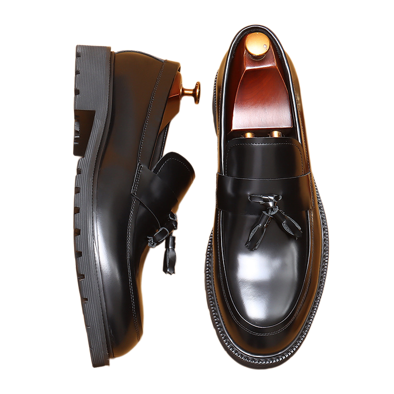 Men's Glossy Round Toe Chunky Sole Tassel Loafers