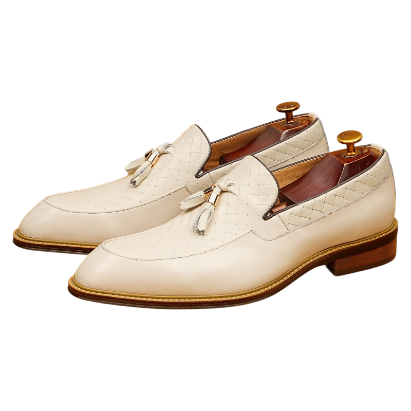 Men's Woven-Pattern Leather Tassel Wedding Dress Loafers