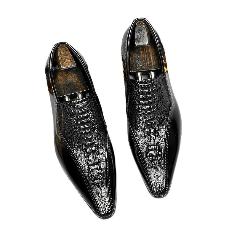 Men's Green Croc Embossed Pointed Toe Loafers