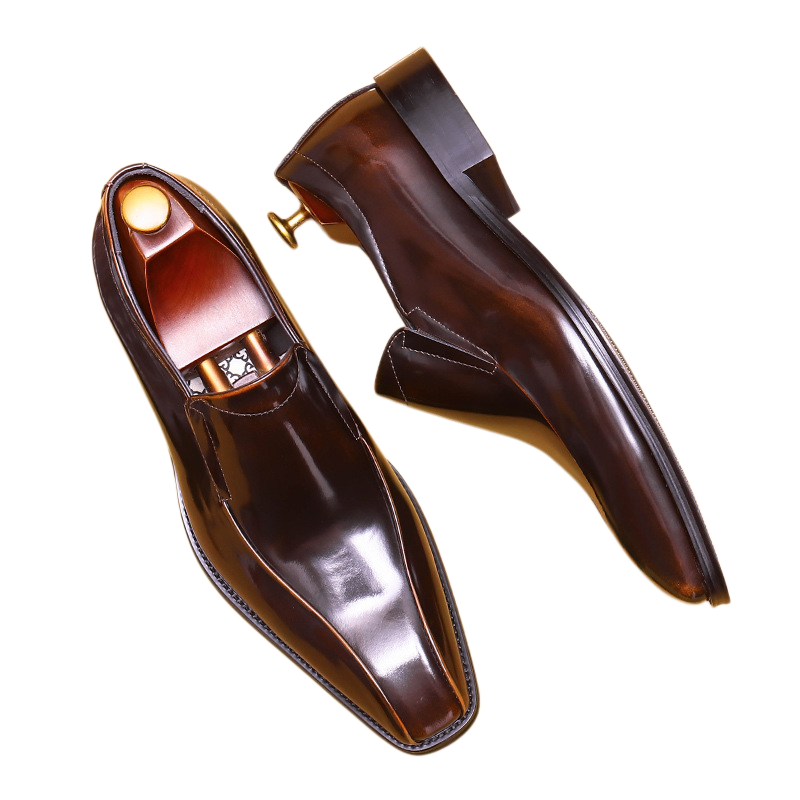 Men's Burnished Patent Leather Pointed Toe Loafers