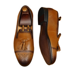 Men's Cap Toe Carved Tassel Pointed Leather Loafers