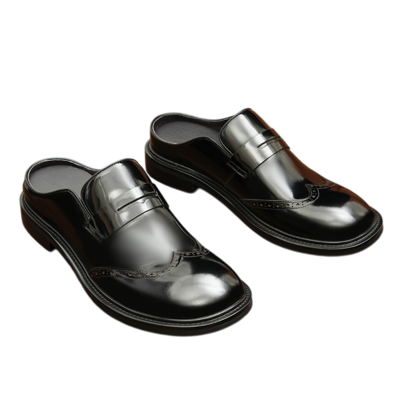 Men's Burnished Carved Round Toe Mule Loafers