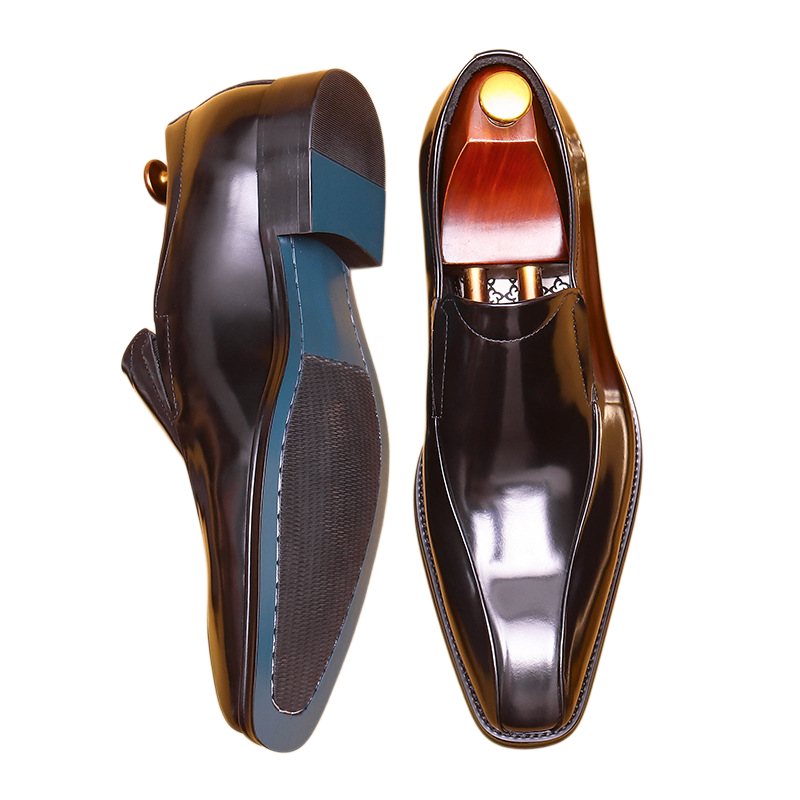 Men's Burnished Patent Leather Pointed Toe Loafers