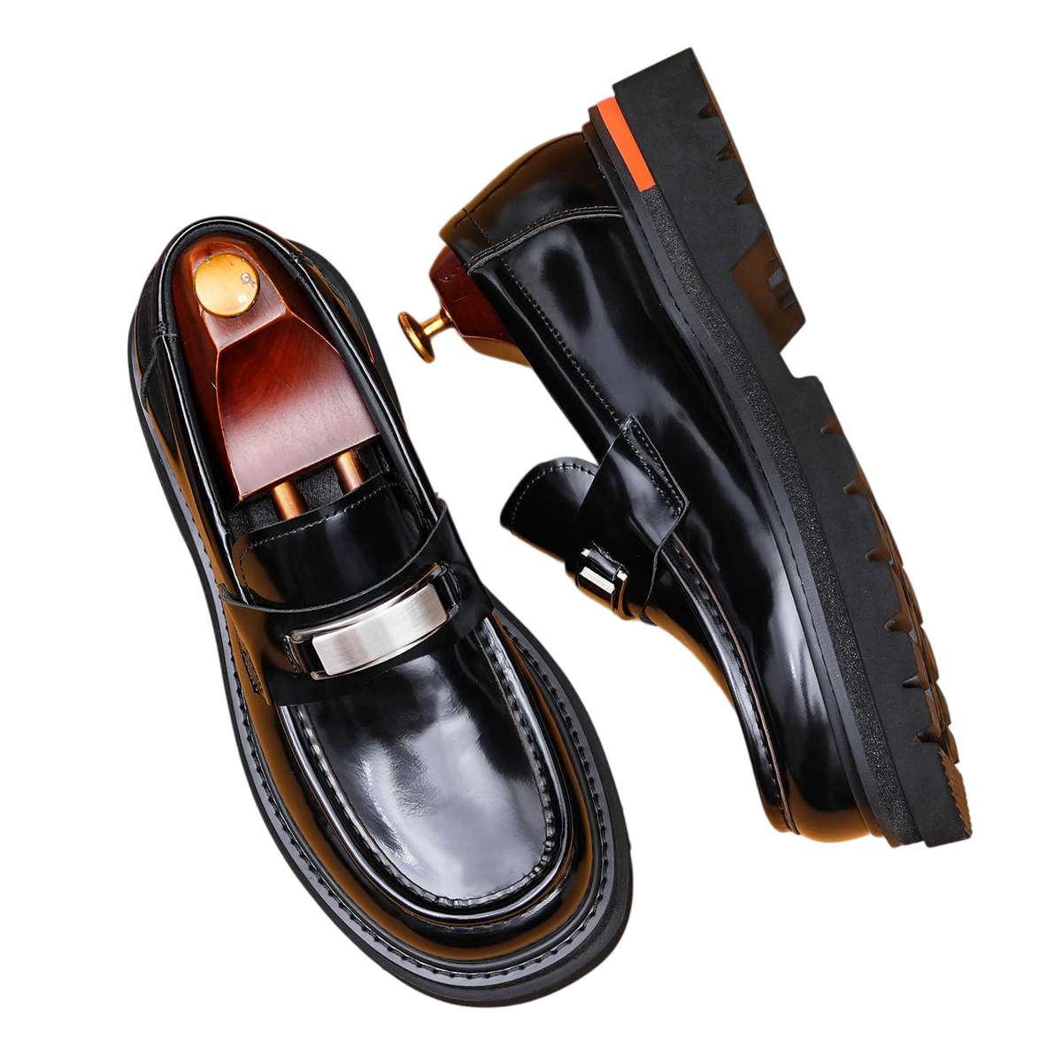 Men's Round Toe Chunky Sole Slip-On Leather Loafers