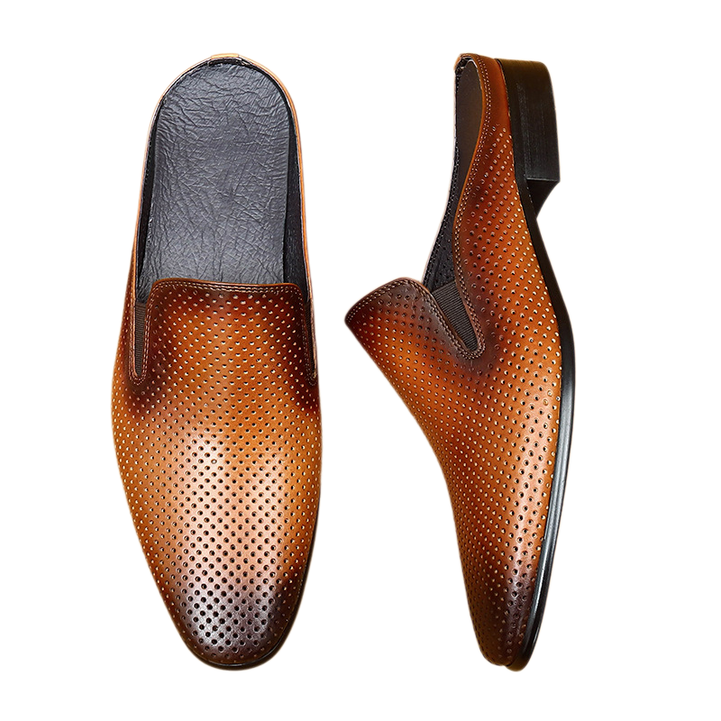 Men's Cutout Leather Closed-Toe Mule Loafers