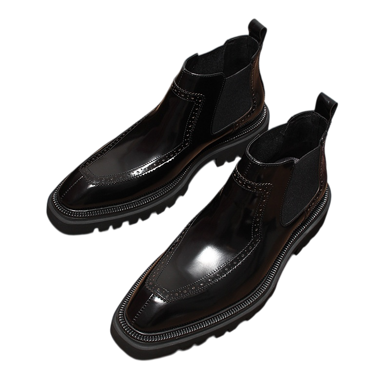 Men's Platform Carved Leather Slip-On Chelsea Boots