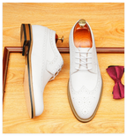 Mens White Formal Derby Shoes: Classic Brogue Wingtip Dress Shoes