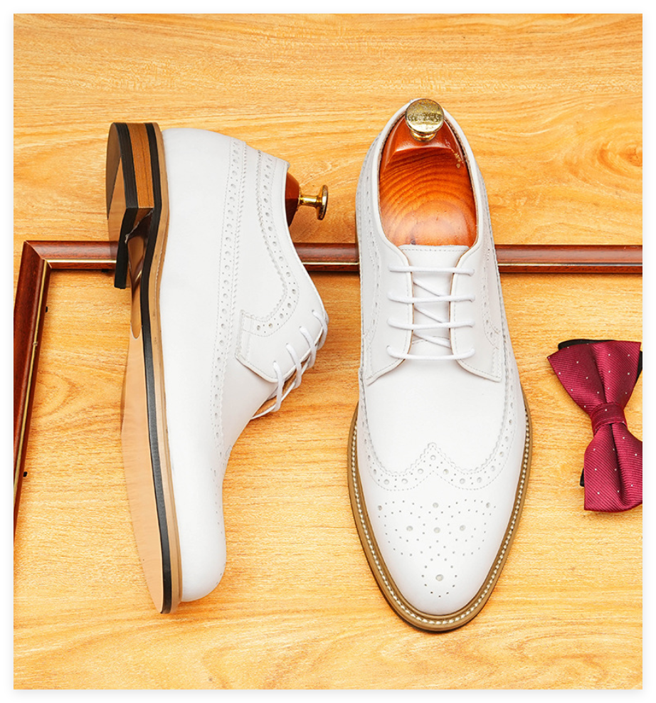 Mens White Formal Derby Shoes: Classic Brogue Wingtip Dress Shoes