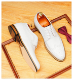 Mens White Formal Derby Shoes: Classic Brogue Wingtip Dress Shoes