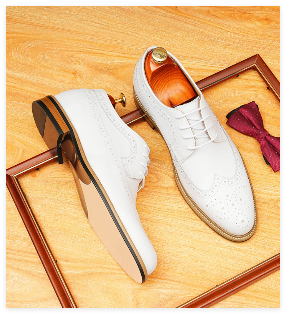 Mens White Formal Derby Shoes: Classic Brogue Wingtip Dress Shoes