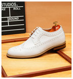 Mens White Formal Derby Shoes: Classic Brogue Wingtip Dress Shoes