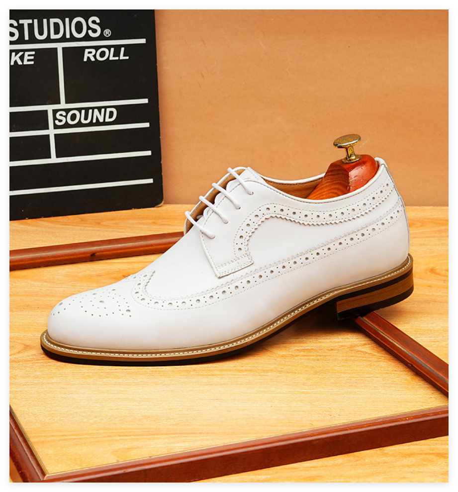 Mens White Formal Derby Shoes: Classic Brogue Wingtip Dress Shoes