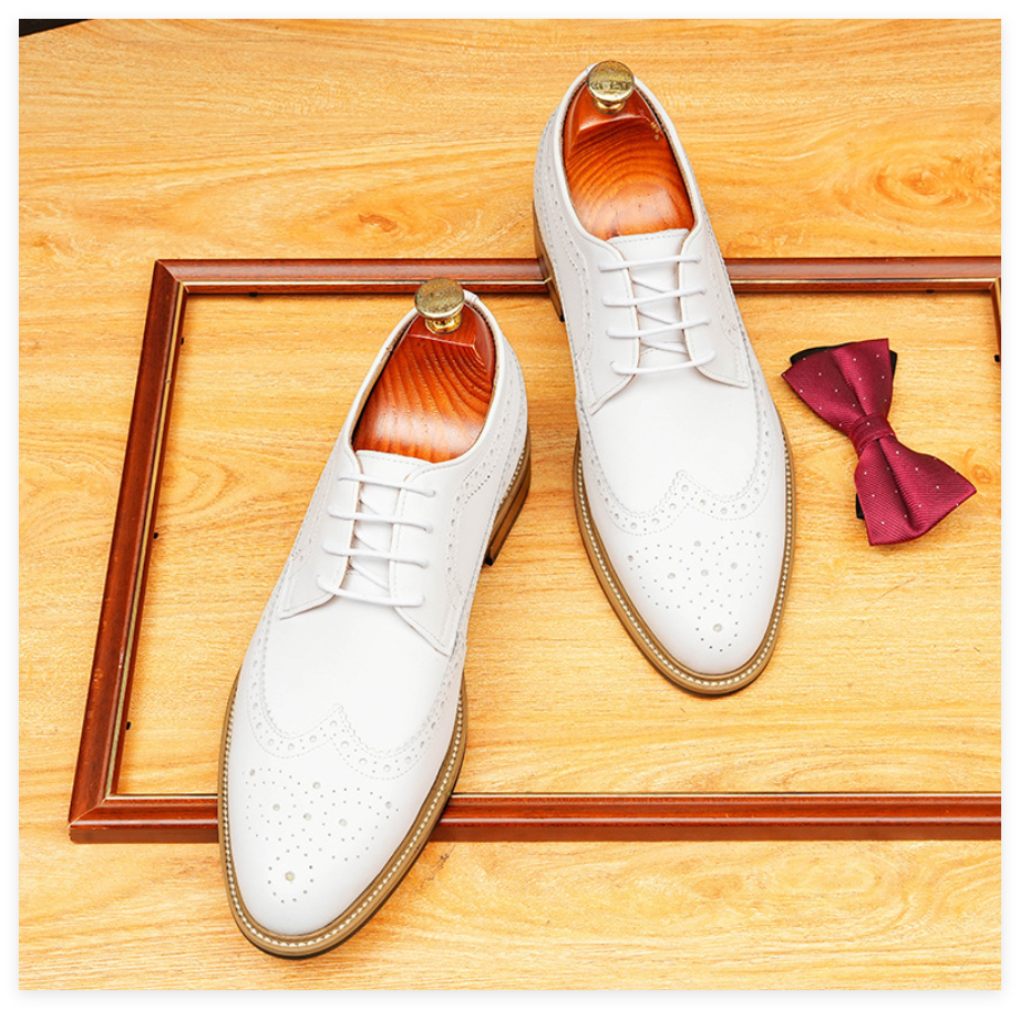 Mens White Formal Derby Shoes: Classic Brogue Wingtip Dress Shoes