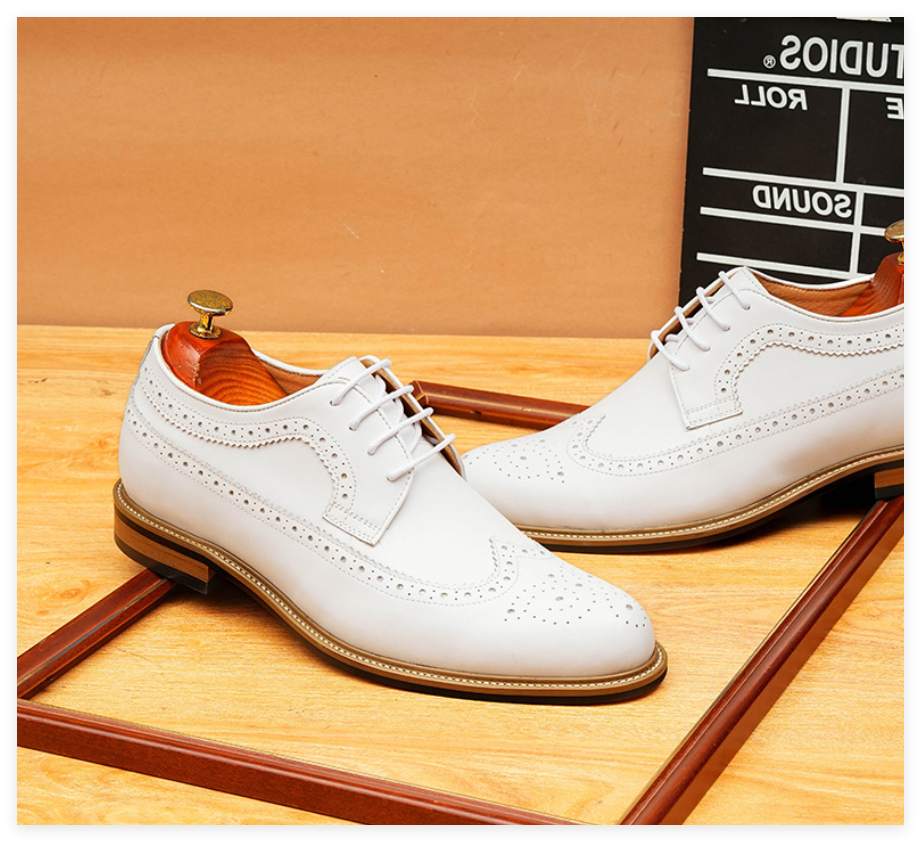 Mens White Formal Derby Shoes: Classic Brogue Wingtip Dress Shoes