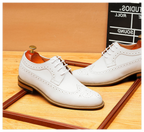 Mens White Formal Derby Shoes: Classic Brogue Wingtip Dress Shoes