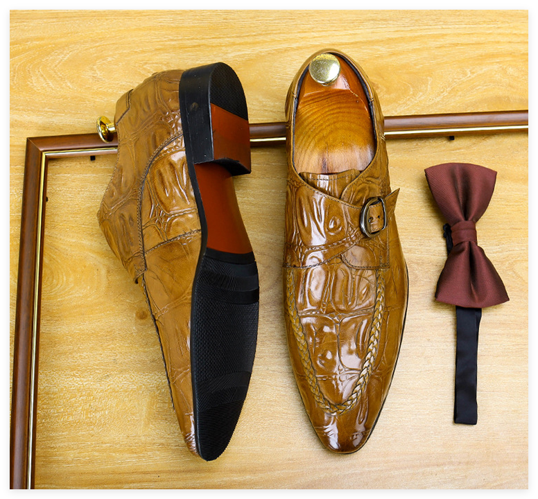 Men's Allover Croc Embossed Pointed Toe Single Monk Shoes
