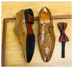 Men's Allover Croc Embossed Pointed Toe Single Monk Shoes