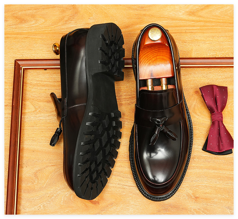 Men's High-Gloss Tassel Platform Leather Loafers