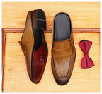Men's Perforated Pointed Toe Leather Mule Loafers