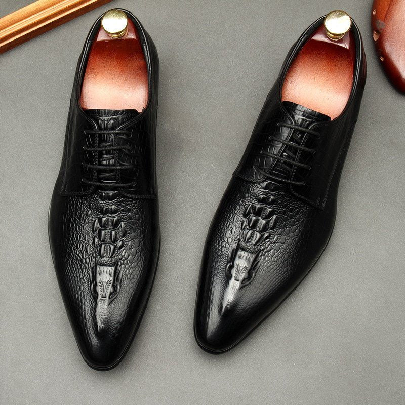 All - Black Textured Derby Shoes: Elegant Business Formal Dress Shoesyes