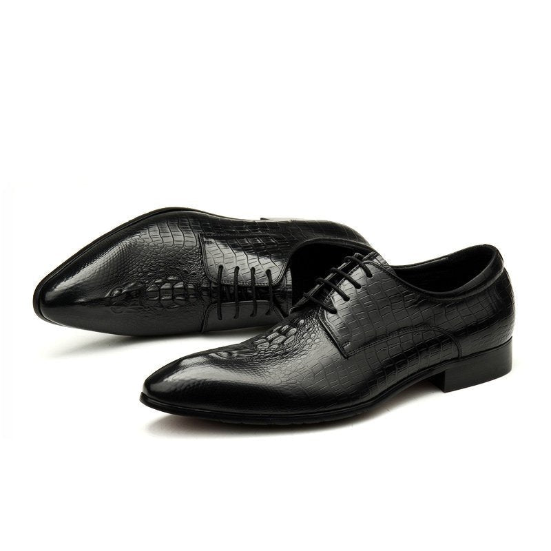 All - Black Textured Derby Shoes: Elegant Business Formal Dress Shoesyes